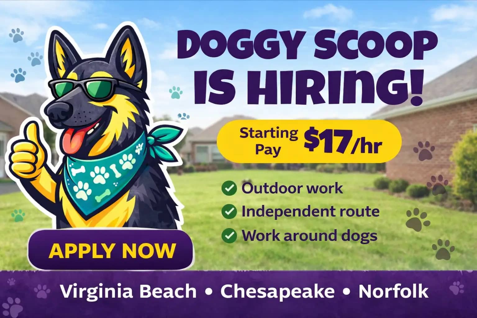 Doggy Scoop hiring graphic for outdoor route work